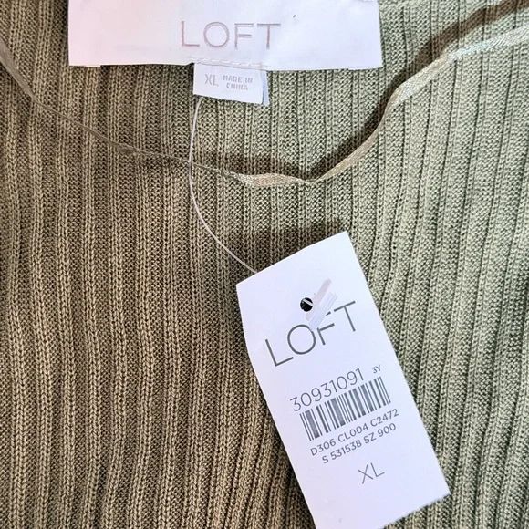 LOFT Olive Green Ribbed Open Front Duster Cardigan Sweater NWT XL - Picture 3 of 4